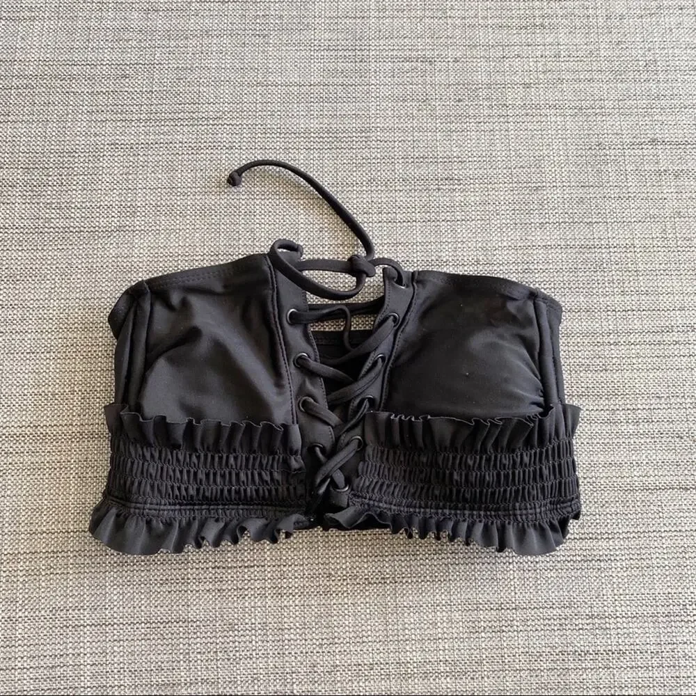 Xhilaration black lace up front smocked back bikini